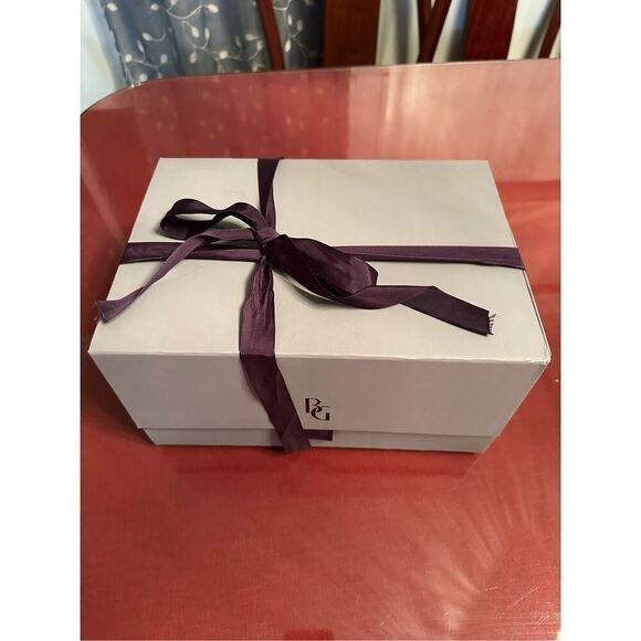 Bergdorf Goodman lavender magnetic gift box with tissue paper & ribbon. - Picture 1 of 7